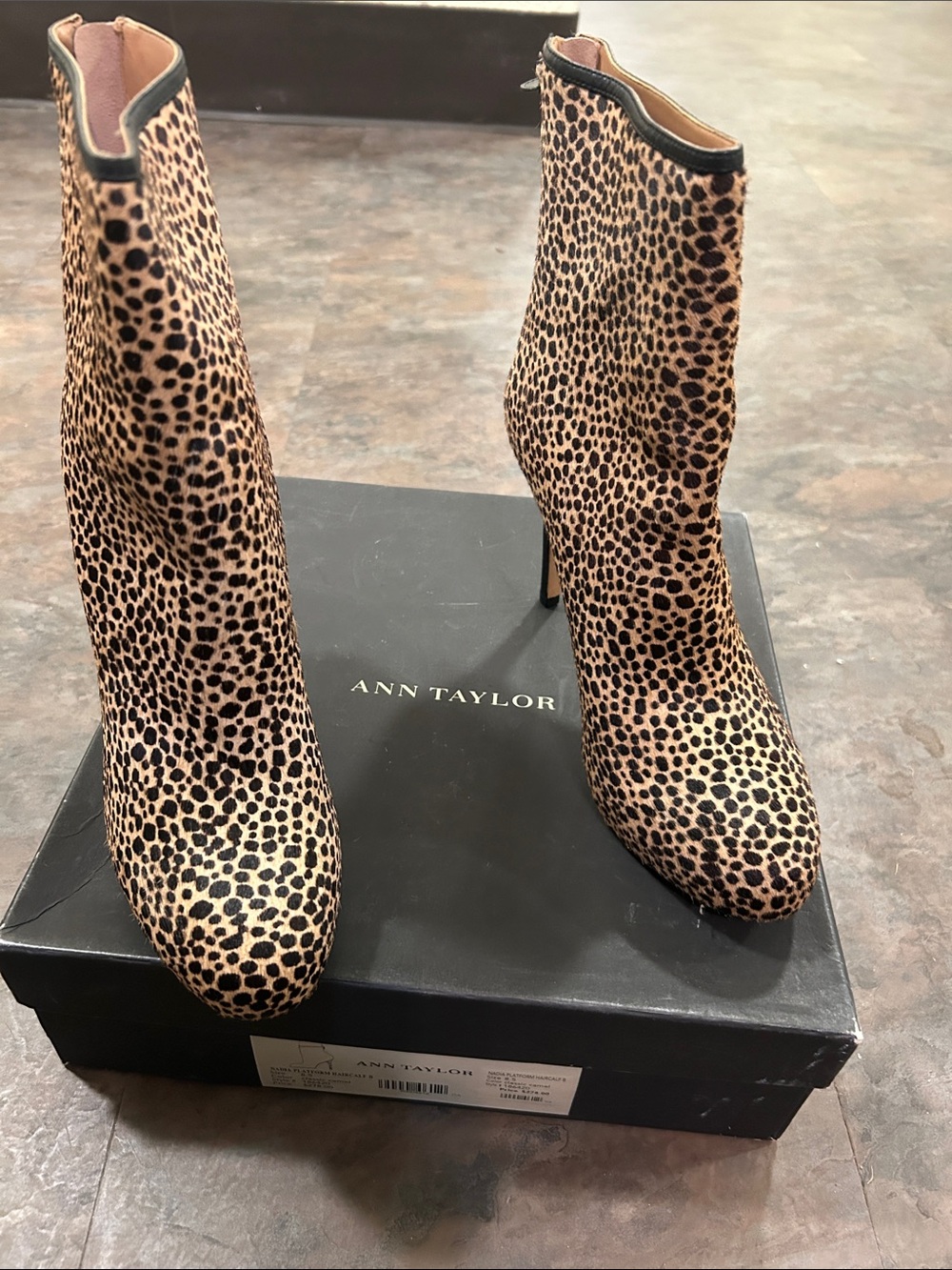 Ann Taylor Leopard-Print Ankle Booties in Tan and Black size 8.5